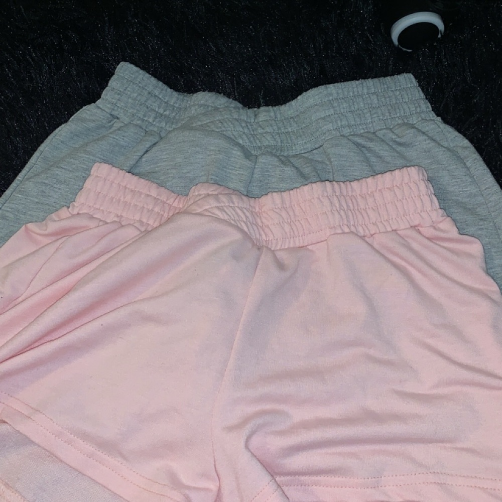Pink and Gray Elastic Waist Shorts